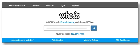 search domain name on who is website