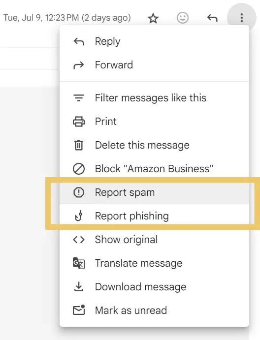 Example of "Mark as spam" from Gmail