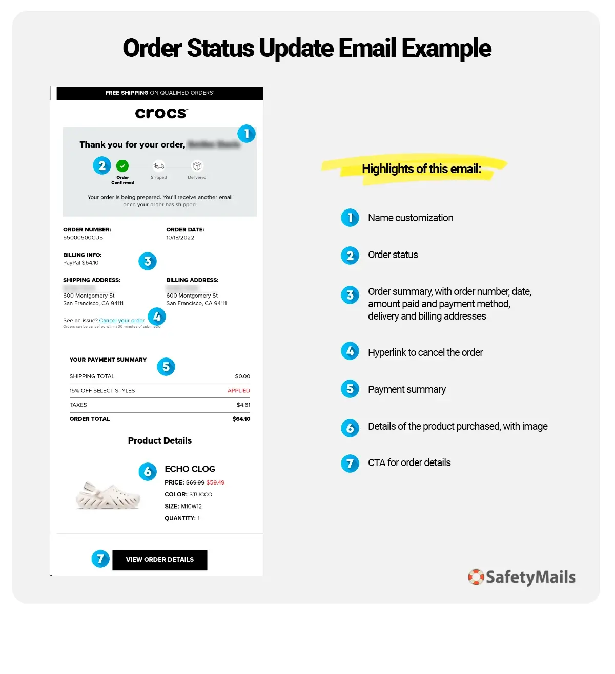 Croscs Example of a Shipping Update Email