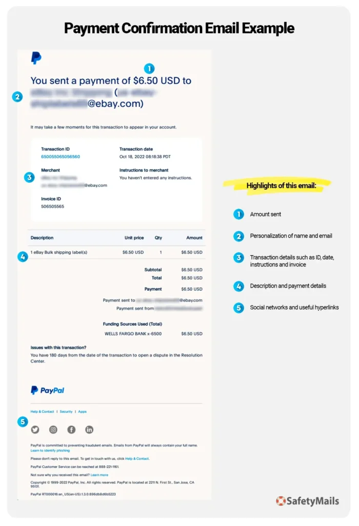 PayPal Example of a Payment Confirmation Email