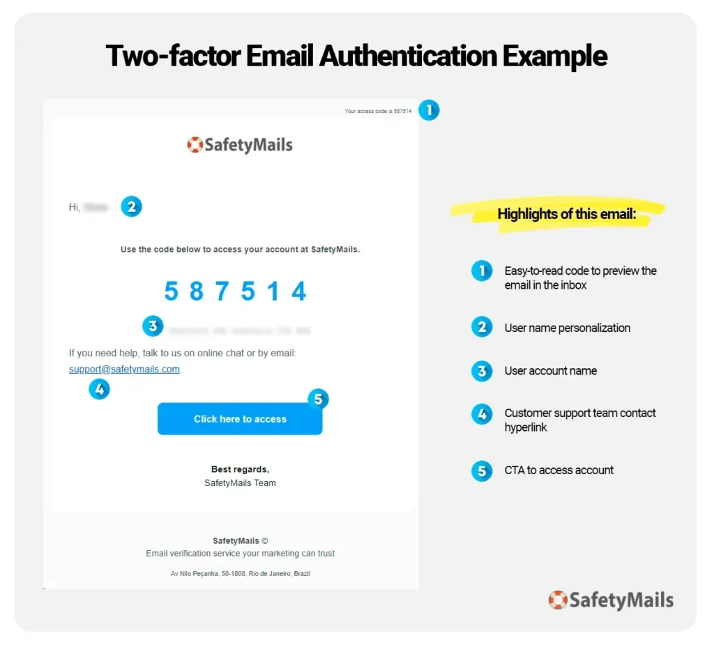 SafetyMails' Two-factor Email Authentication Example