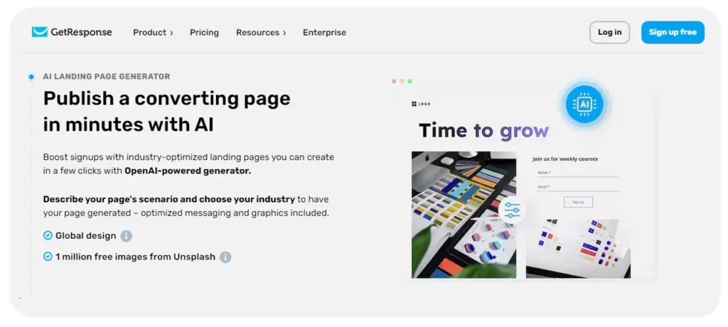 getreponse ai landing page generator